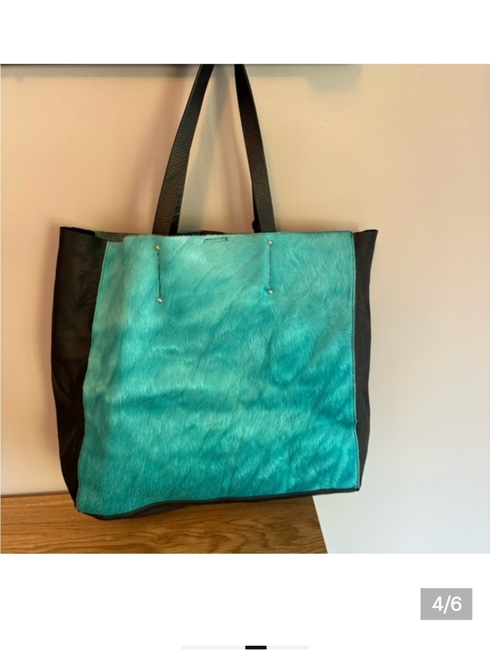 Pulicati Turquoise and Black Cow Leather Tote